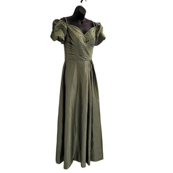 NWT Green Formal Dress Size 8 Puffy Sleeves Dance Prom Evening Gown Corset - Picture 5 of 9